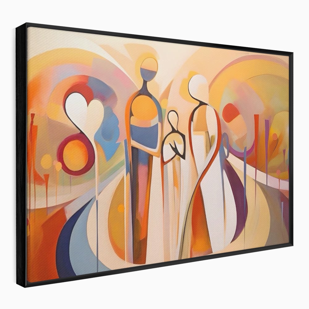 Tablou canvas cu tablou canvas cu familie abstracta, in rama de aluminiu negru